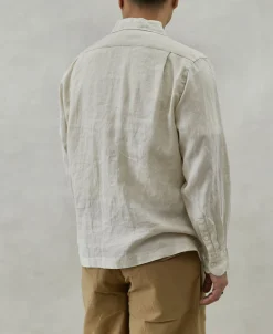 Sale 1950s Italian Collar Long-Sleeve Linen Shirt - Apricot Long Sleeve Shirts | Shirts