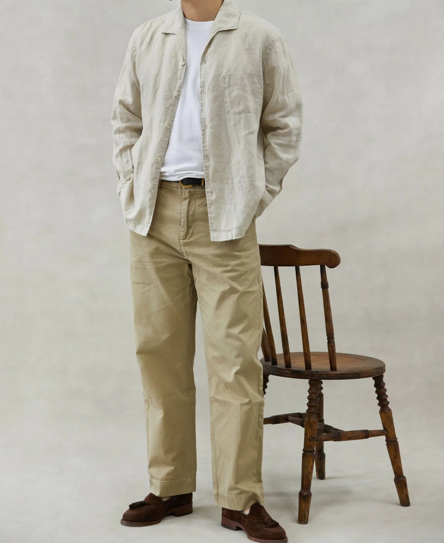 Sale 1950s Italian Collar Long-Sleeve Linen Shirt - Apricot Long Sleeve Shirts | Shirts