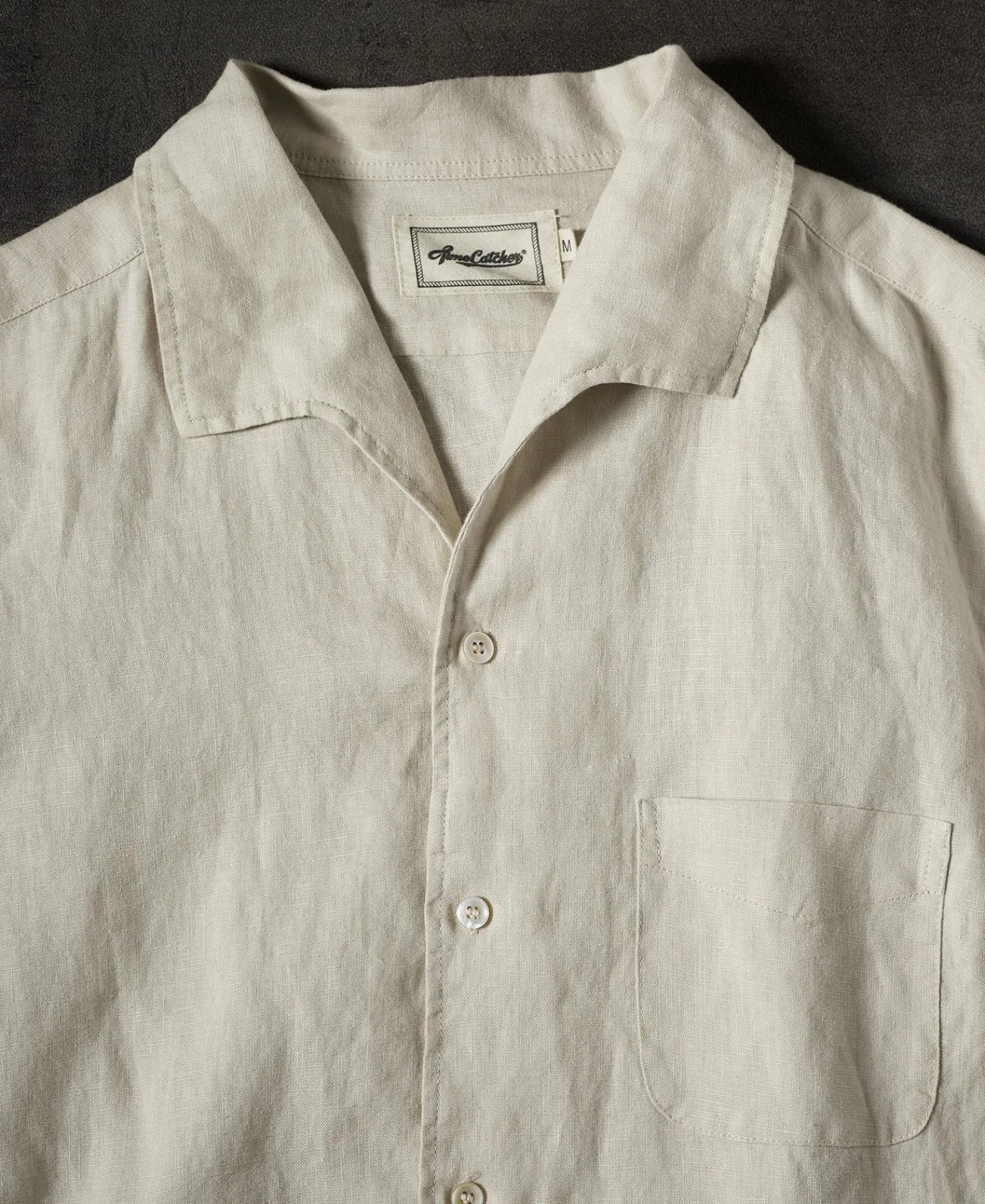 Sale 1950s Italian Collar Long-Sleeve Linen Shirt - Apricot Long Sleeve Shirts | Shirts