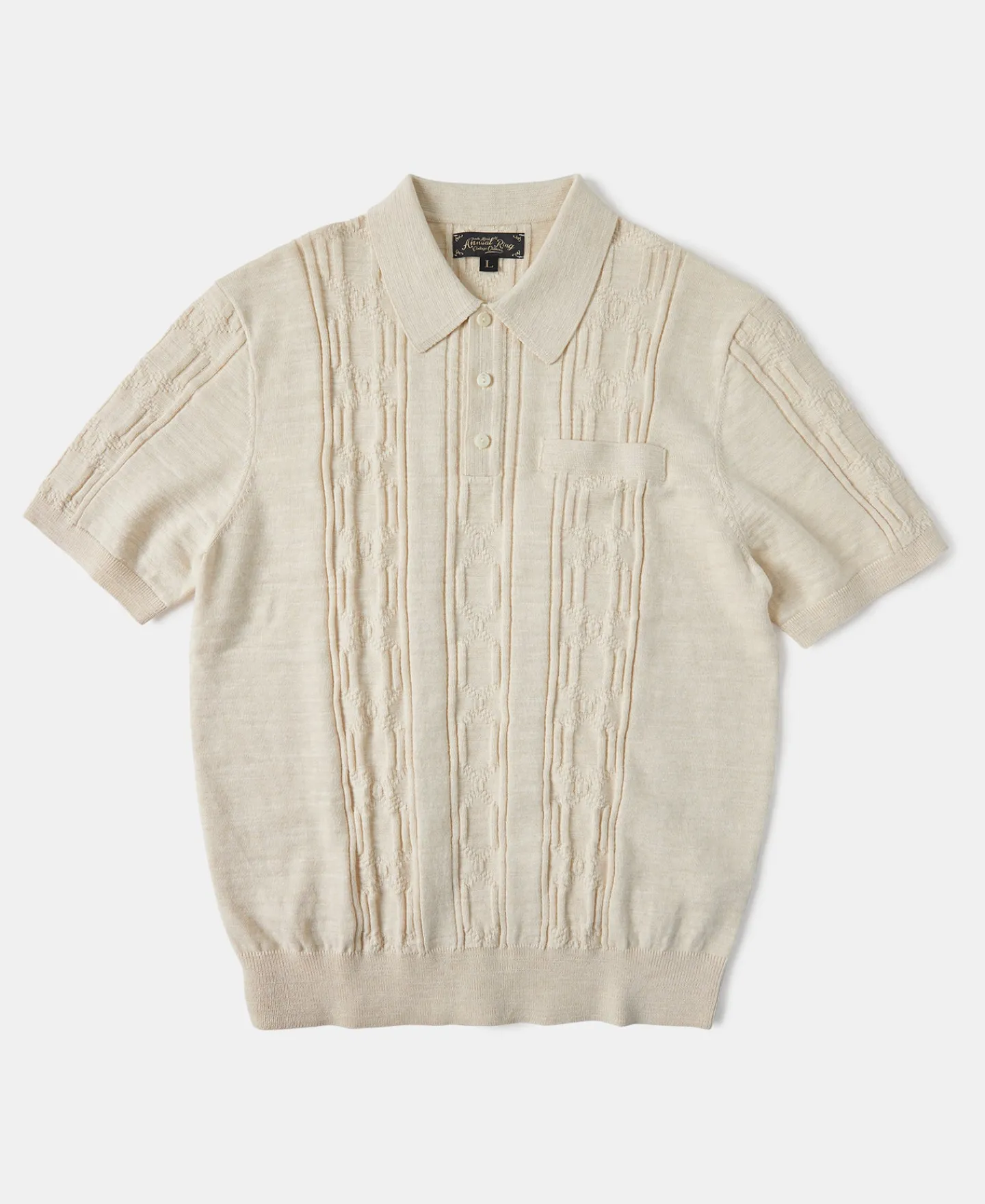 Discount 1960s Jacquard Slub Cotton Polo Shirt - Cream Polo Shirts | Short Sleeve T-Shirts