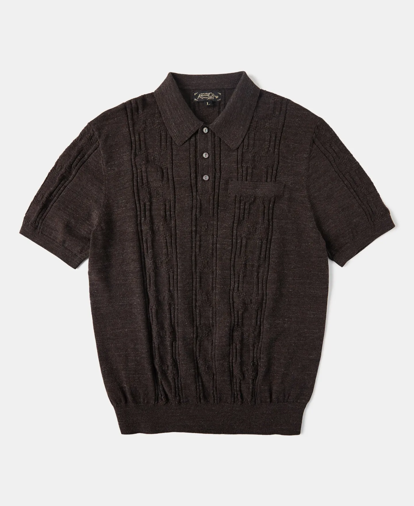 Clearance 1960s Jacquard Slub Cotton Polo Shirt - Coffee Polo Shirts | Short Sleeve T-Shirts