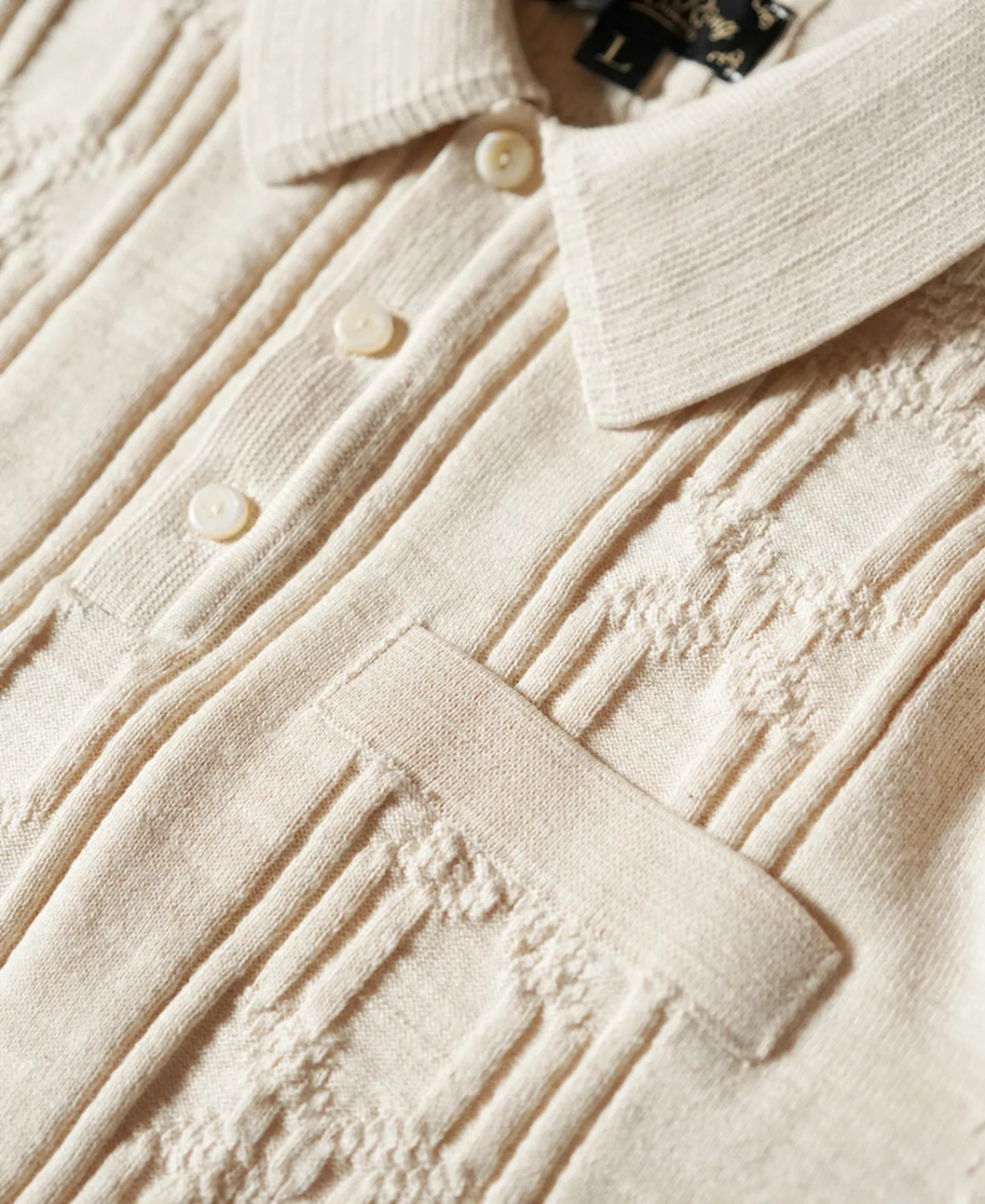 Discount 1960s Jacquard Slub Cotton Polo Shirt - Cream Polo Shirts | Short Sleeve T-Shirts