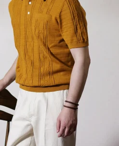 Discount 1960s Jacquard Slub Cotton Polo Shirt - Ginger Polo Shirts | Short Sleeve T-Shirts