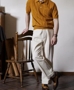 Discount 1960s Jacquard Slub Cotton Polo Shirt - Ginger Polo Shirts | Short Sleeve T-Shirts