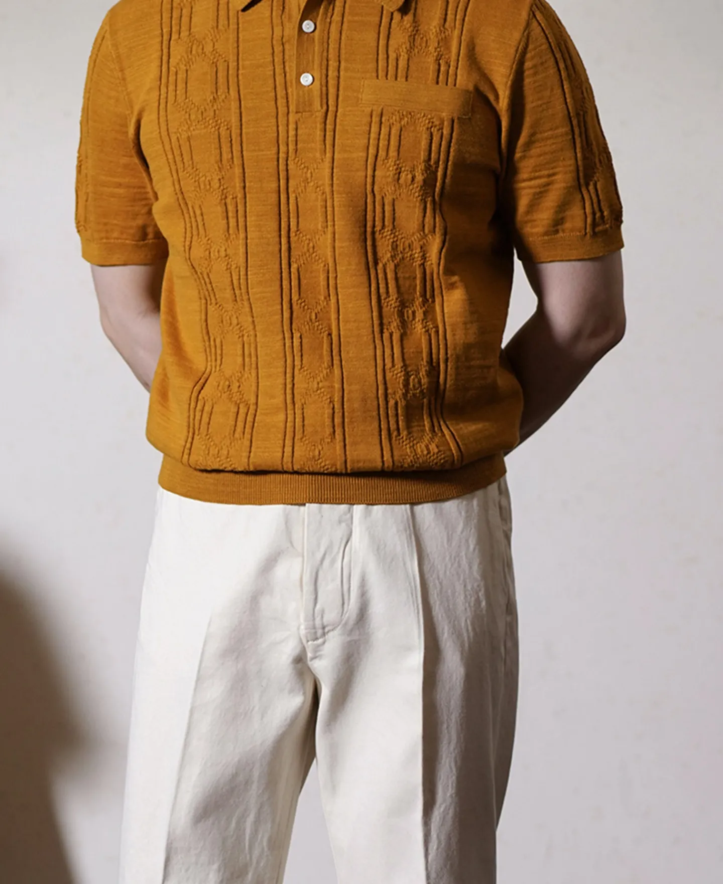 Discount 1960s Jacquard Slub Cotton Polo Shirt - Ginger Polo Shirts | Short Sleeve T-Shirts