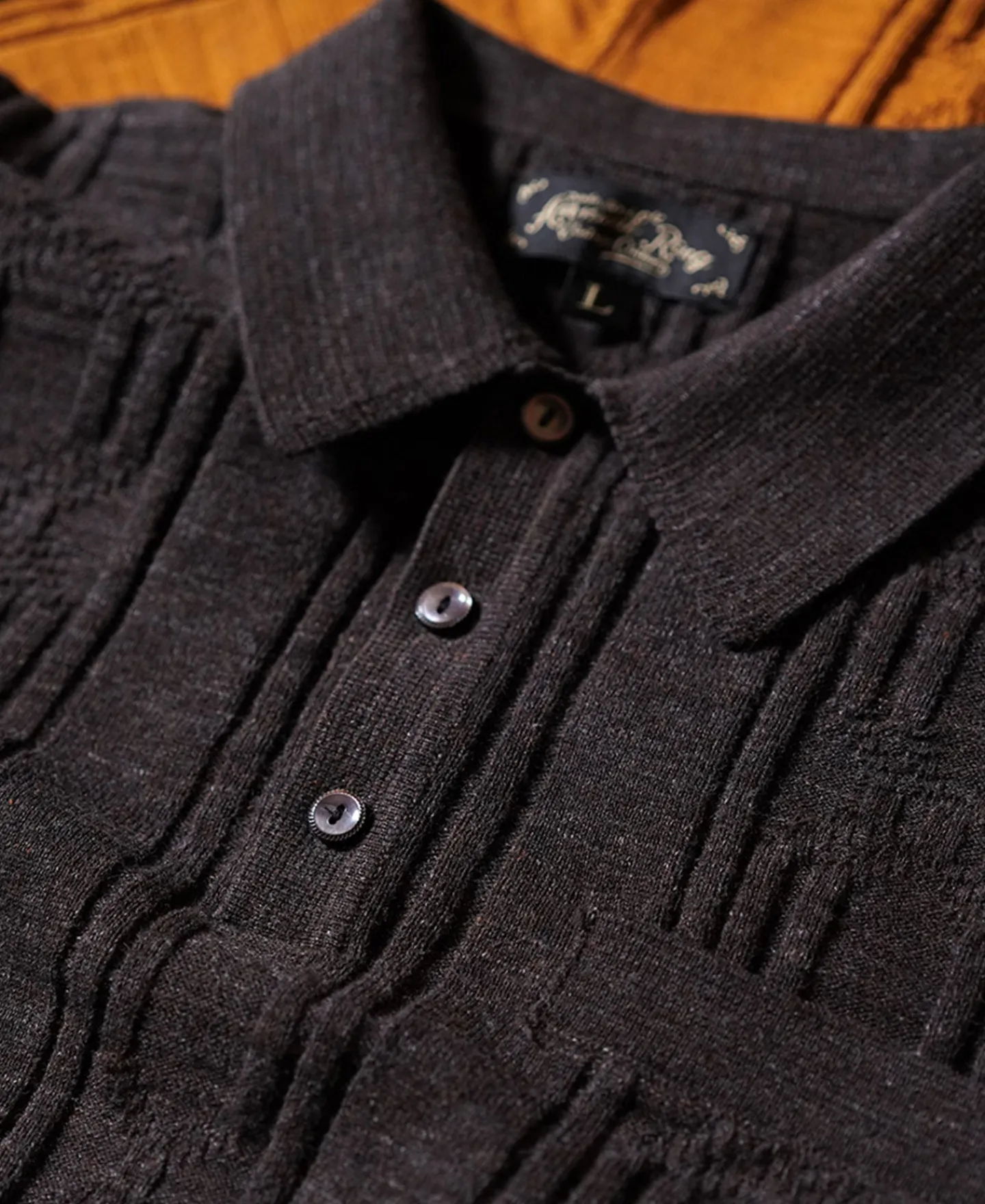 Clearance 1960s Jacquard Slub Cotton Polo Shirt - Coffee Polo Shirts | Short Sleeve T-Shirts