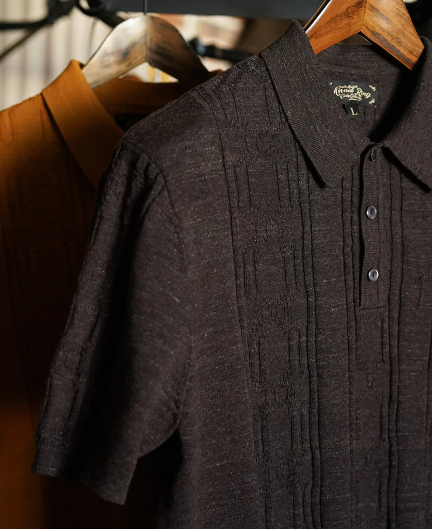 Clearance 1960s Jacquard Slub Cotton Polo Shirt - Coffee Polo Shirts | Short Sleeve T-Shirts
