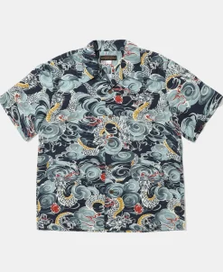 Sale 1940s Japanese Cloud Dragon Aloha Shirt Short Sleeve Shirts | Shirts
