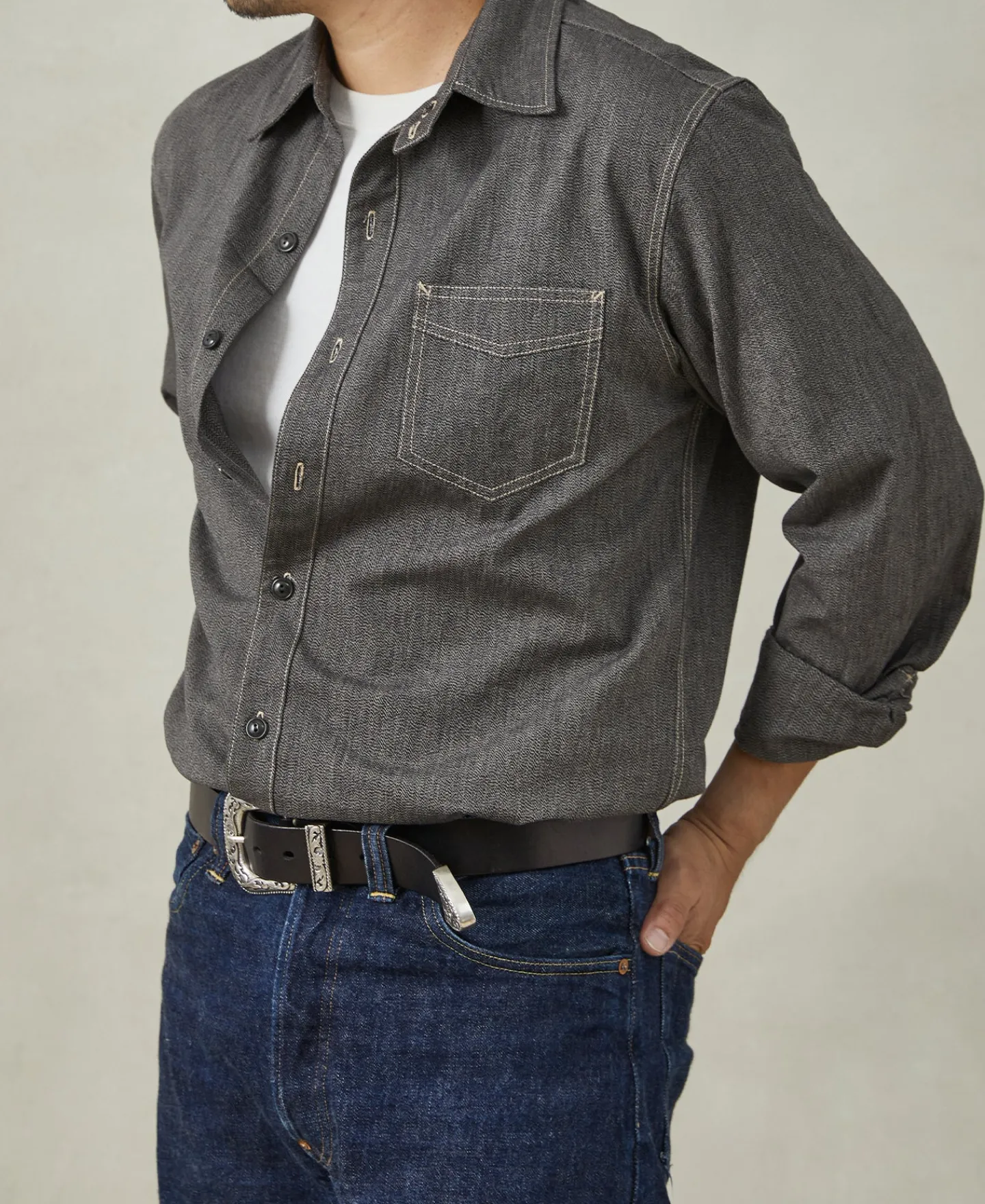 Best 1930s Jaspé Workshirt - Dark Gray Long Sleeve Shirts | Shirts