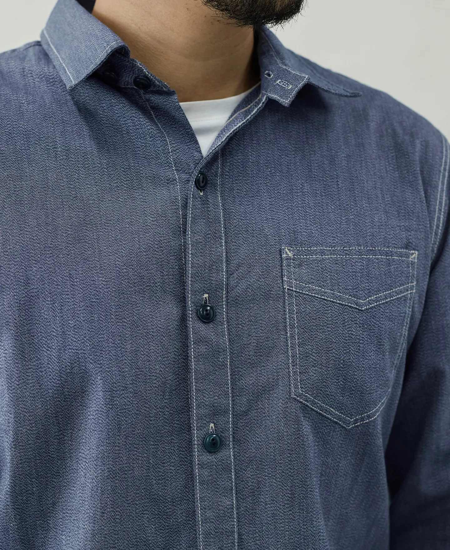 Discount 1930s Jaspé Workshirt - Grayish Blue Shirts | Long Sleeve Shirts