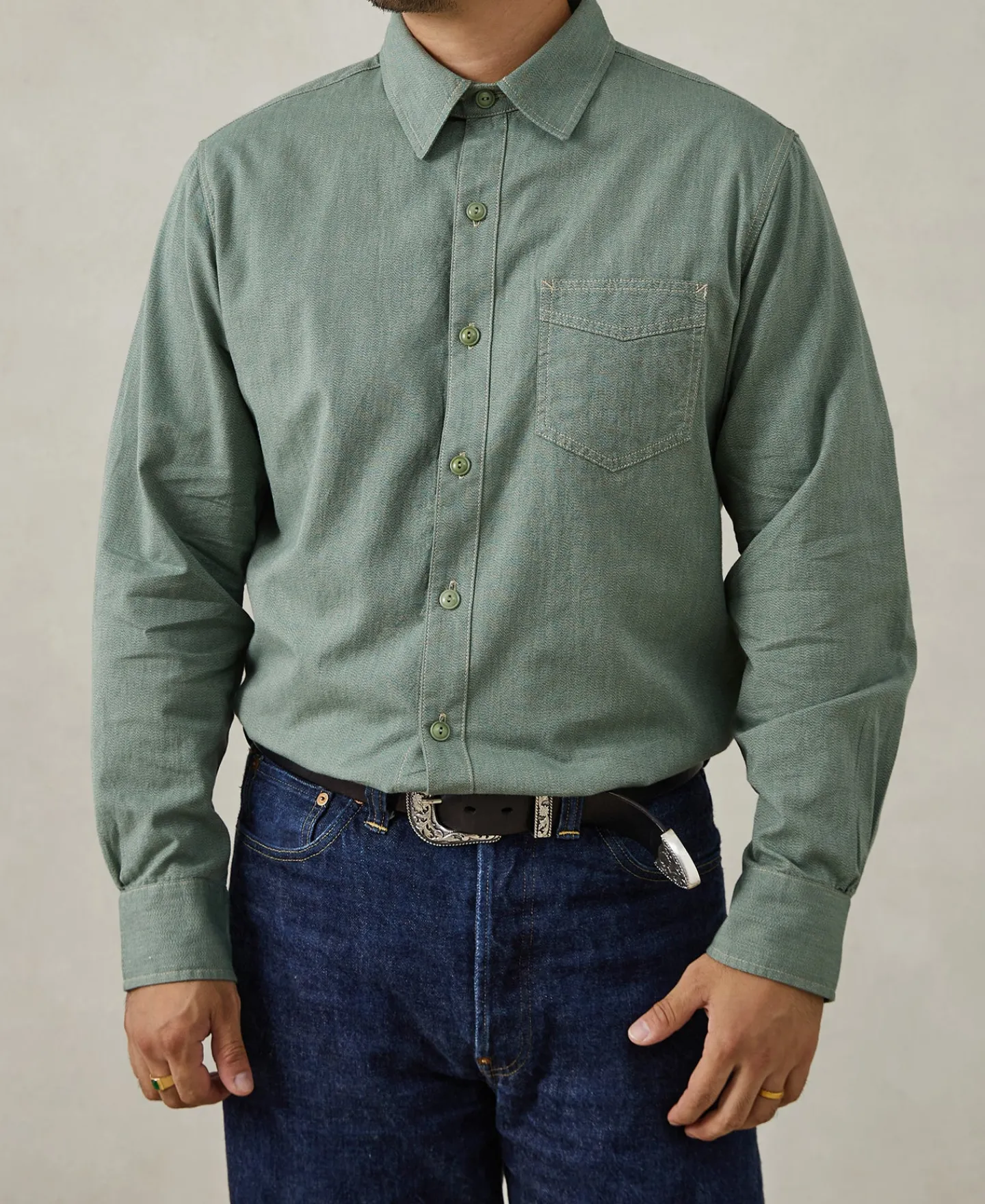 Best 1930s Jaspé Workshirt - Sage Long Sleeve Shirts | Shirts