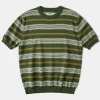 Clearance 1950s Lyocell Stripe Knit T-Shirt - Green Knitwear&sweaters | Short Sleeve T-Shirts