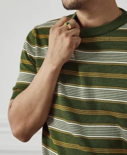 Clearance 1950s Lyocell Stripe Knit T-Shirt - Green Knitwear&sweaters | Short Sleeve T-Shirts