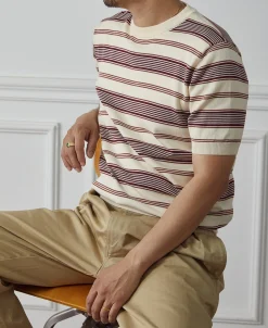 Hot 1950s Lyocell Stripe Knit T-Shirt - Apricot Knitwear&sweaters | Short Sleeve T-Shirts