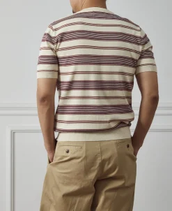 Hot 1950s Lyocell Stripe Knit T-Shirt - Apricot Knitwear&sweaters | Short Sleeve T-Shirts
