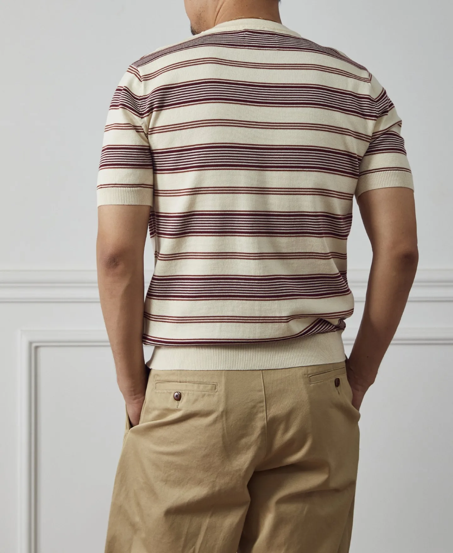 Hot 1950s Lyocell Stripe Knit T-Shirt - Apricot Knitwear&sweaters | Short Sleeve T-Shirts