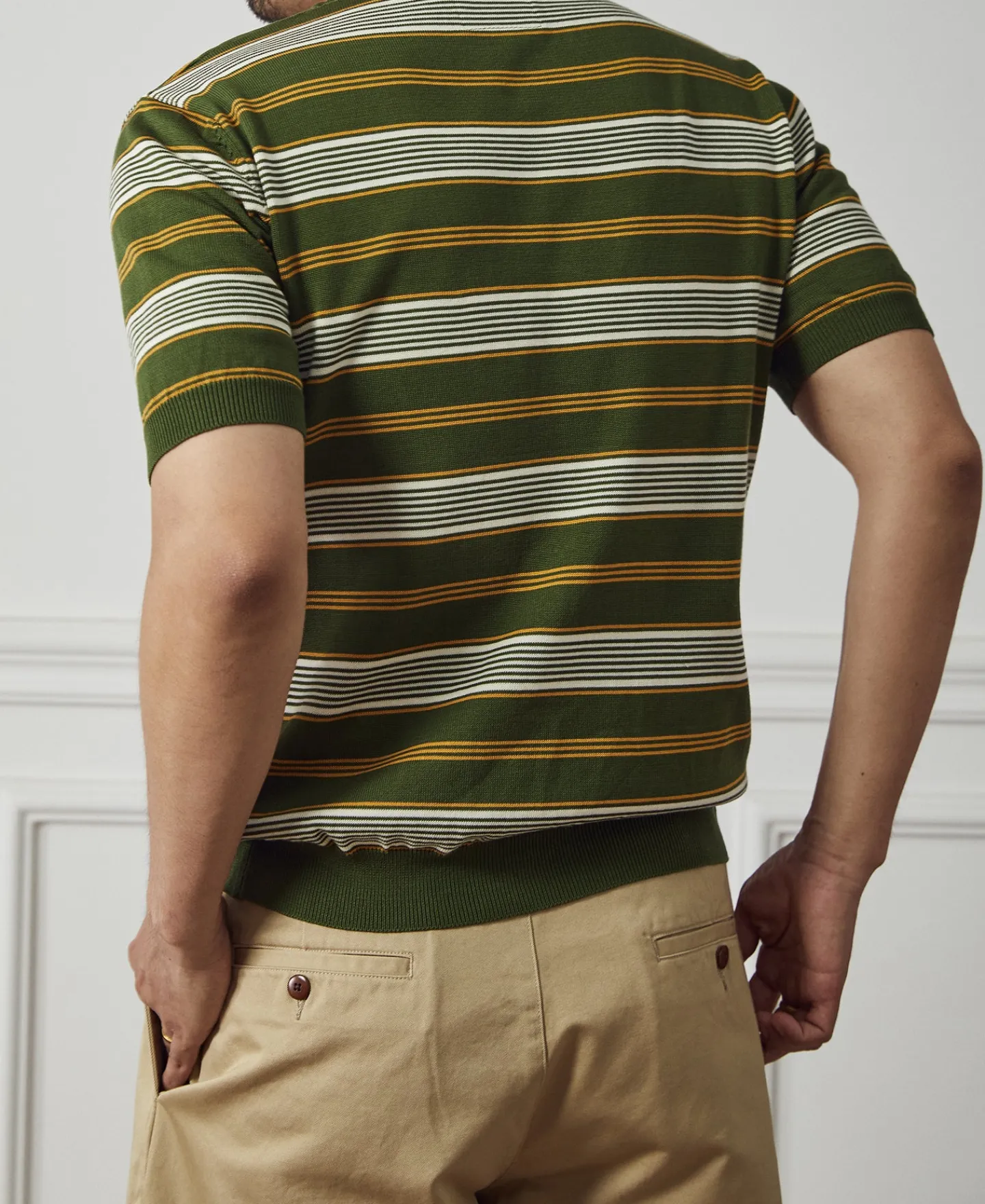 Clearance 1950s Lyocell Stripe Knit T-Shirt - Green Knitwear&sweaters | Short Sleeve T-Shirts
