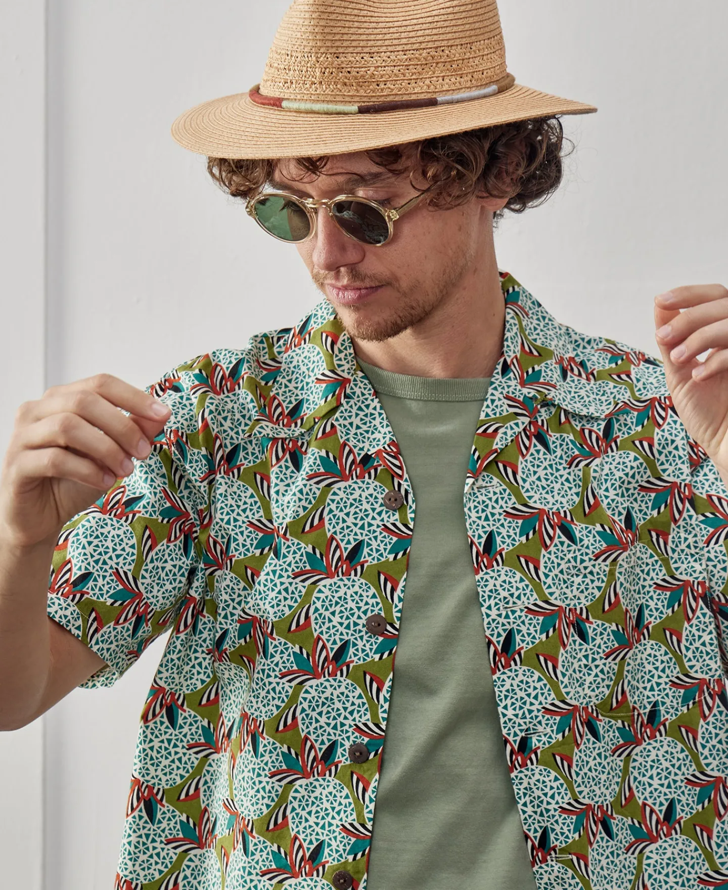 Sale 1940s Pop Art Aloha Shirt - Grass/Teal Short Sleeve Shirts | Shirts