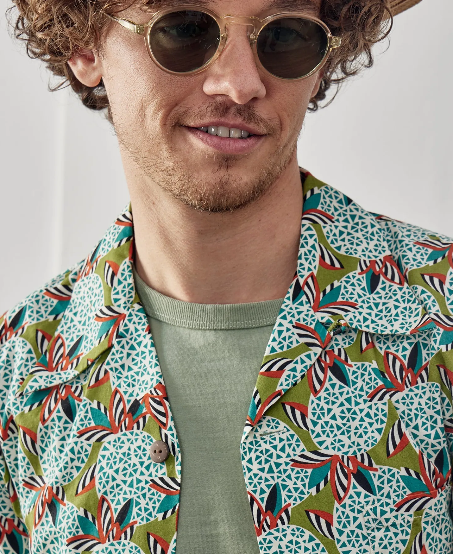 Sale 1940s Pop Art Aloha Shirt - Grass/Teal Short Sleeve Shirts | Shirts