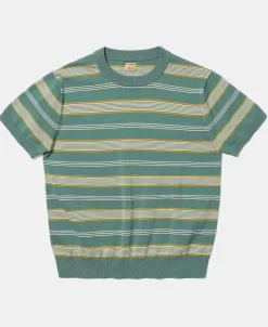 Fashion 1950s Ribbed Striped Knit T-Shirt - Green Knitwear&sweaters | Short Sleeve T-Shirts