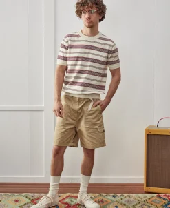 Sale 1950s Ribbed Striped Knit T-Shirt - White Knitwear&sweaters | Short Sleeve T-Shirts