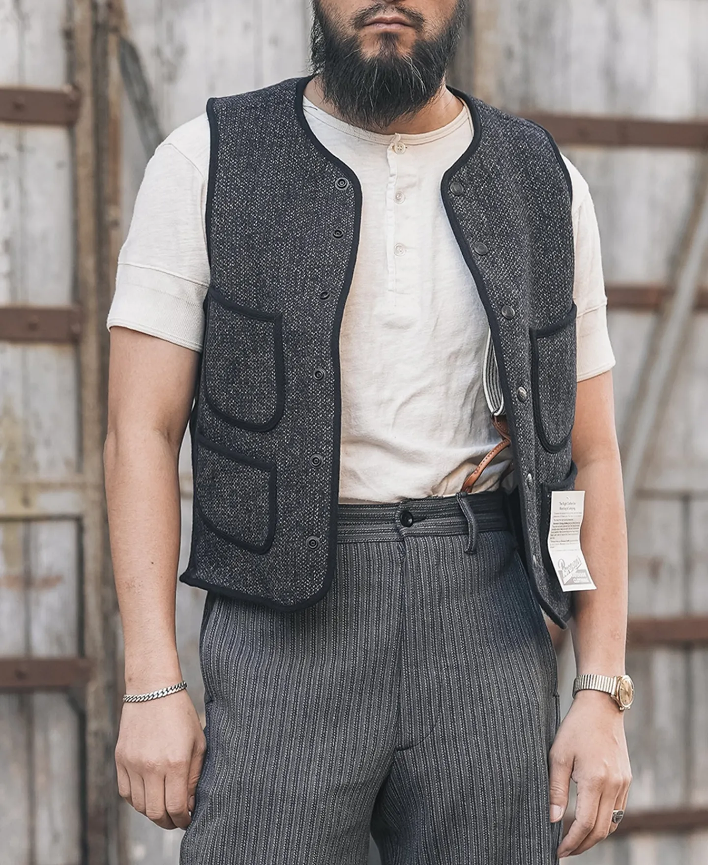 Fashion 1930s Salt & Pepper Beach Cloth Wool Vest Waistcoats
