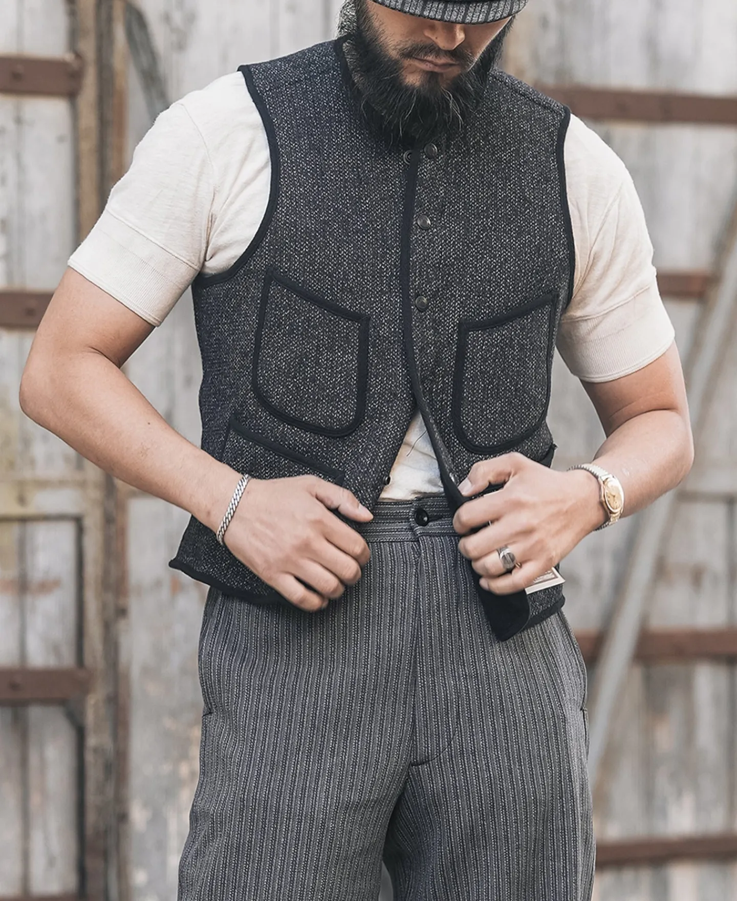 Fashion 1930s Salt & Pepper Beach Cloth Wool Vest Waistcoats