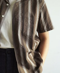 Online 1940s Seersucker Stripe Shirt - Brown Short Sleeve Shirts | Shirts