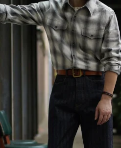 Best 1950s Western Shadow Plaid Workshirt - Gray Long Sleeve Shirts | Shirts