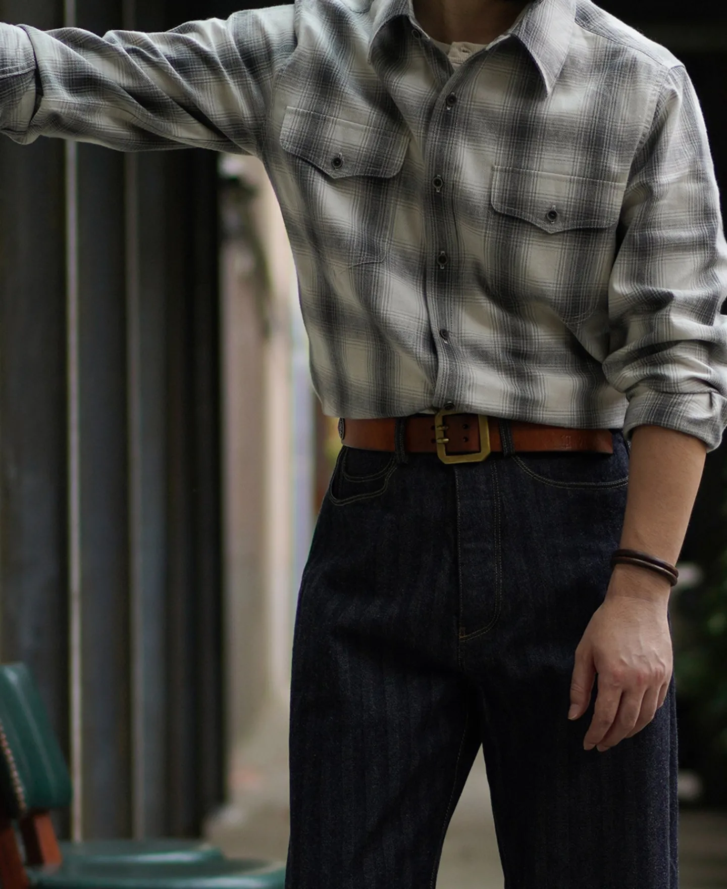 Best 1950s Western Shadow Plaid Workshirt - Gray Long Sleeve Shirts | Shirts