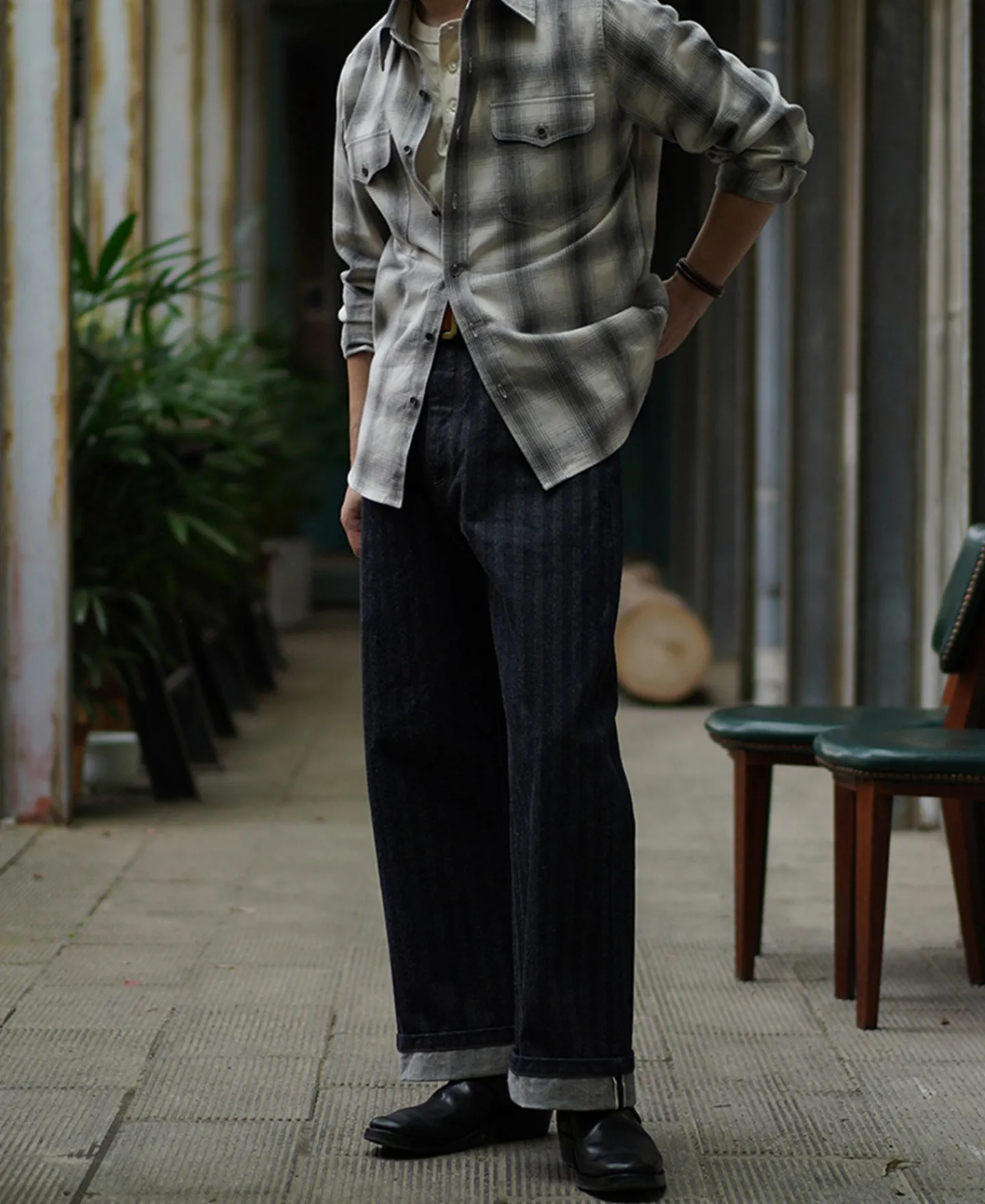 Best 1950s Western Shadow Plaid Workshirt - Gray Long Sleeve Shirts | Shirts