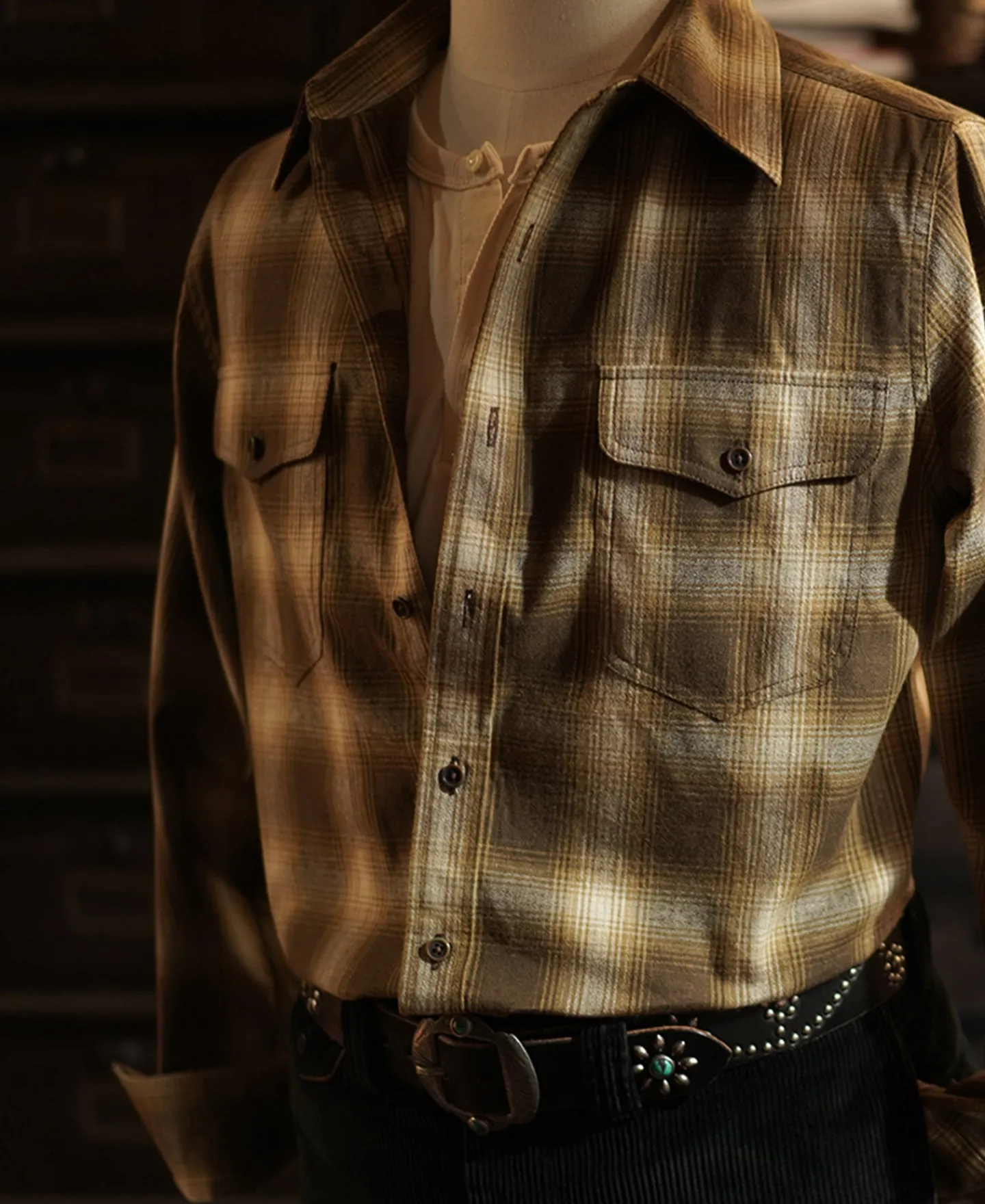 Hot 1950s Western Shadow Plaid Workshirt - Yellow Long Sleeve Shirts | Shirts