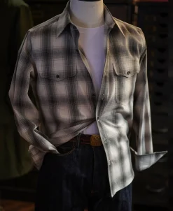 Best 1950s Western Shadow Plaid Workshirt - Gray Long Sleeve Shirts | Shirts
