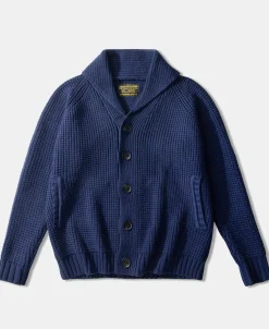 Fashion Shawl Collar Raglan Sleeve Wool Cardigan - Navy Blue Knitwear&sweaters