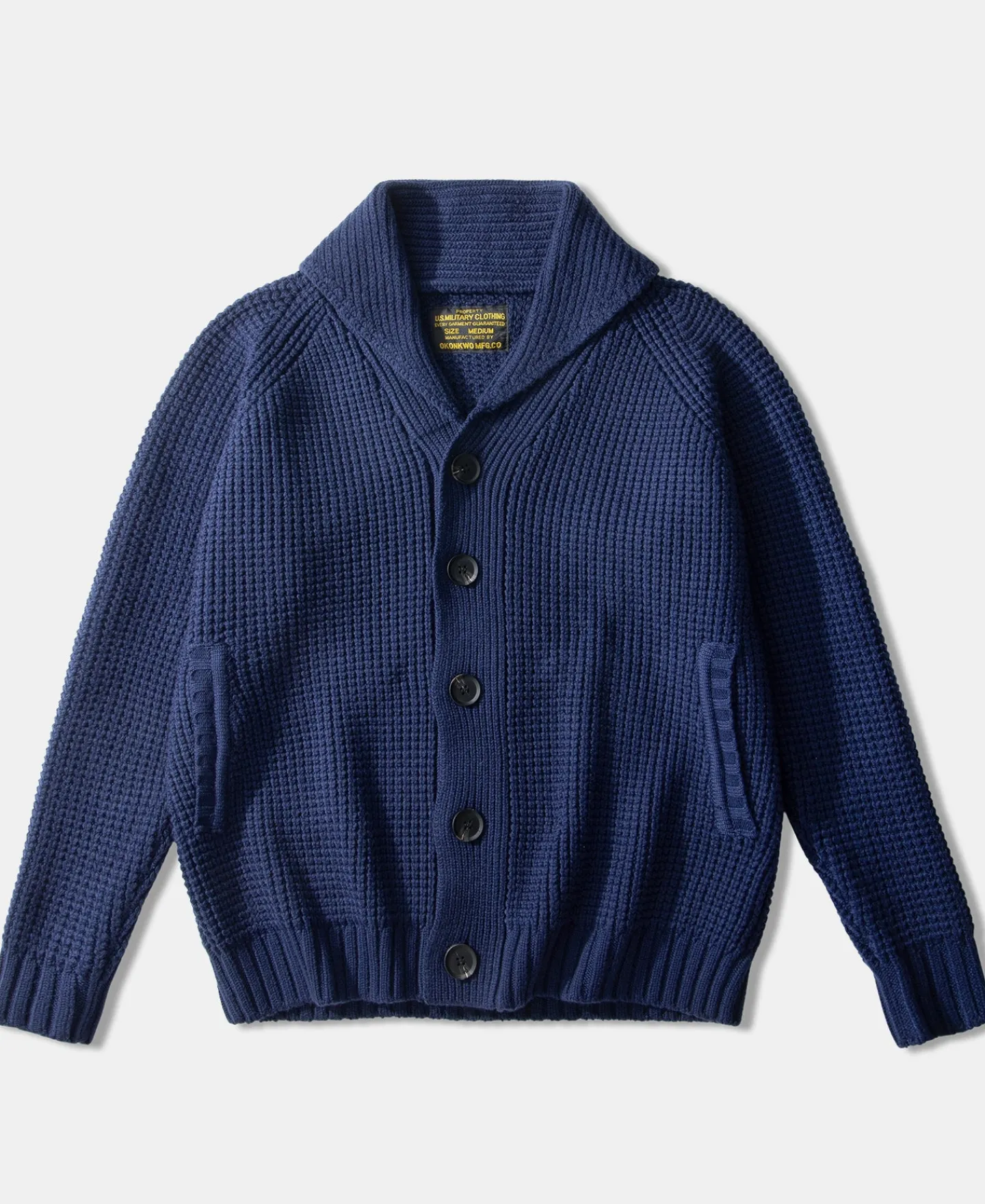 Fashion Shawl Collar Raglan Sleeve Wool Cardigan - Navy Blue Knitwear&sweaters