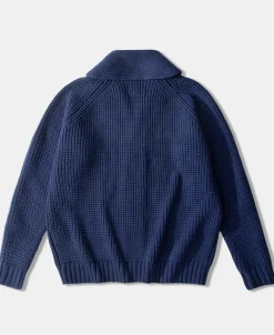 Fashion Shawl Collar Raglan Sleeve Wool Cardigan - Navy Blue Knitwear&sweaters