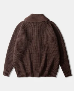 Online Shawl Collar Raglan Sleeve Wool Cardigan - Dark Brown Knitwear&sweaters