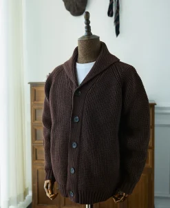 Online Shawl Collar Raglan Sleeve Wool Cardigan - Dark Brown Knitwear&sweaters