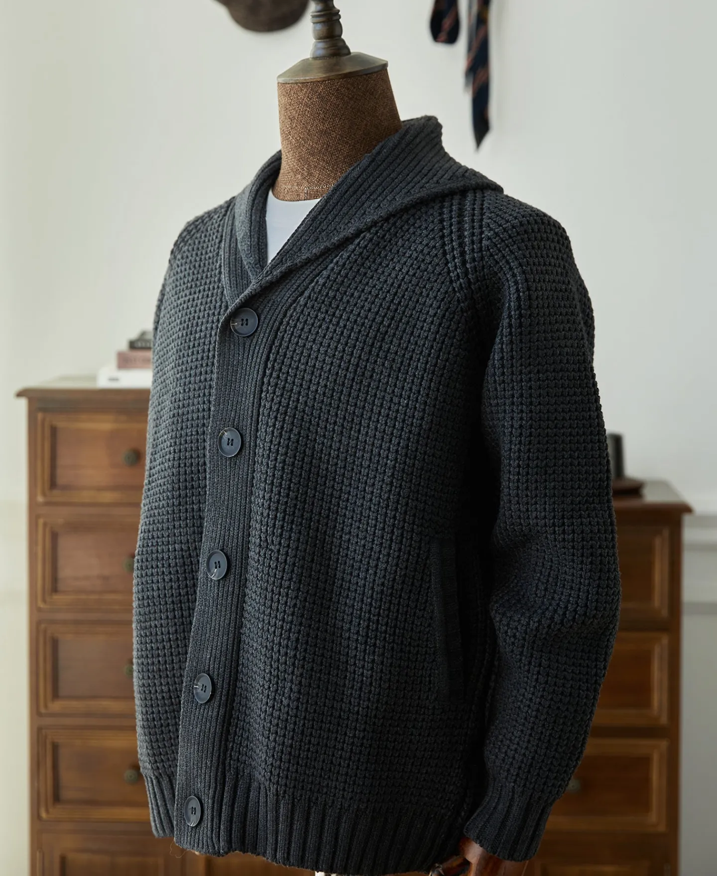 Fashion Shawl Collar Raglan Sleeve Wool Cardigan - Dark Gray Knitwear&sweaters