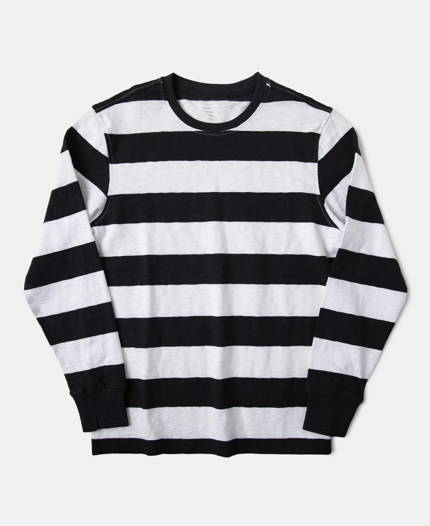 Fashion Slub Cotton Wide Striped Long Sleeve T-Shirt - Black/White Long Sleeve T-Shirts | T-shirts