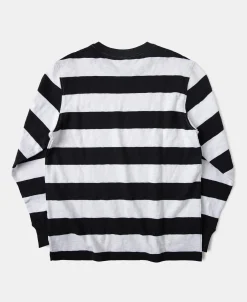 Fashion Slub Cotton Wide Striped Long Sleeve T-Shirt - Black/White Long Sleeve T-Shirts | T-shirts
