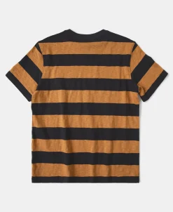 Hot Slub Cotton Wide Striped T-Shirt - Black/Orange Short Sleeve T-Shirts | T-shirts