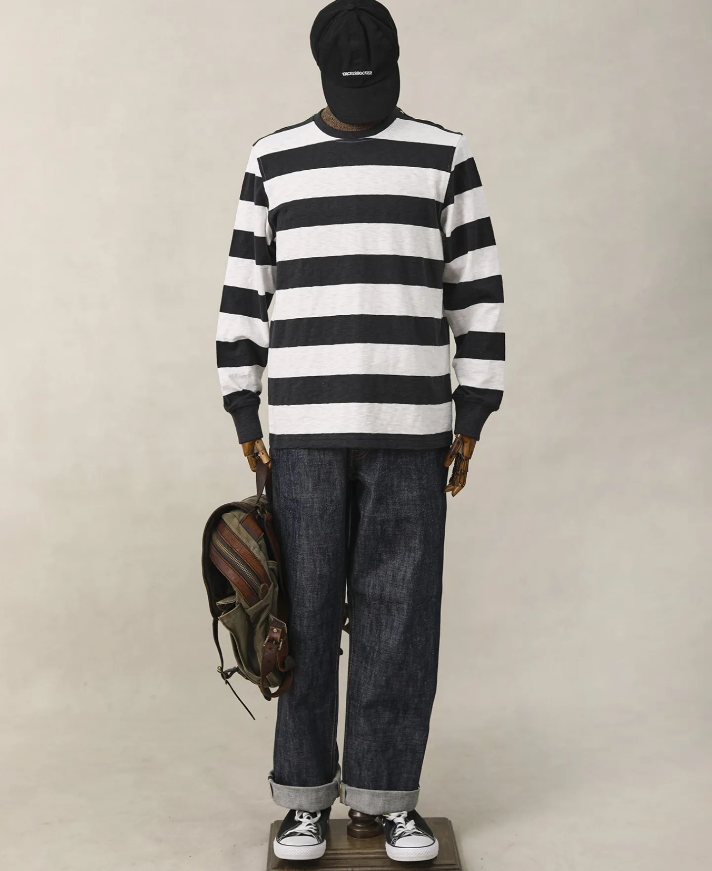 Fashion Slub Cotton Wide Striped Long Sleeve T-Shirt - Black/White Long Sleeve T-Shirts | T-shirts