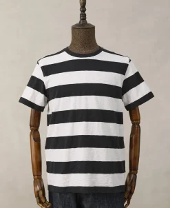 Clearance Slub Cotton Wide Striped T-Shirt - Black/White Short Sleeve T-Shirts | T-shirts