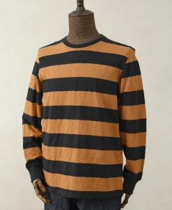 Outlet Slub Cotton Wide Striped Long Sleeve T-Shirt - Black/Orange Long Sleeve T-Shirts | T-shirts