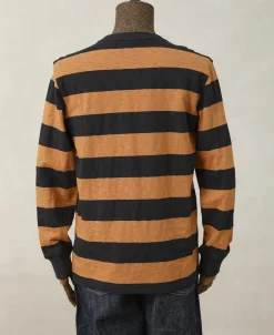 Outlet Slub Cotton Wide Striped Long Sleeve T-Shirt - Black/Orange Long Sleeve T-Shirts | T-shirts