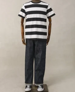 Clearance Slub Cotton Wide Striped T-Shirt - Black/White Short Sleeve T-Shirts | T-shirts