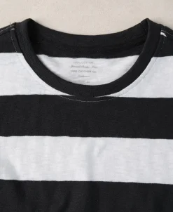 Clearance Slub Cotton Wide Striped T-Shirt - Black/White Short Sleeve T-Shirts | T-shirts