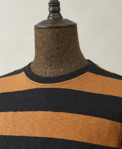 Outlet Slub Cotton Wide Striped Long Sleeve T-Shirt - Black/Orange Long Sleeve T-Shirts | T-shirts