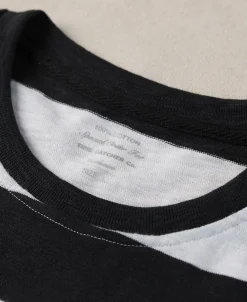 Clearance Slub Cotton Wide Striped T-Shirt - Black/White Short Sleeve T-Shirts | T-shirts